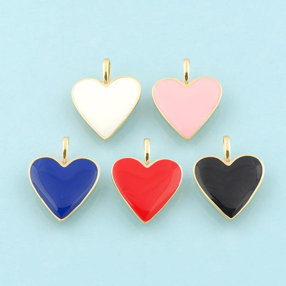 Gold Enamel Heart Charms,Minimalist Jewelry,Minimalist Pendant for DIY Jewelry Making,18K Gold