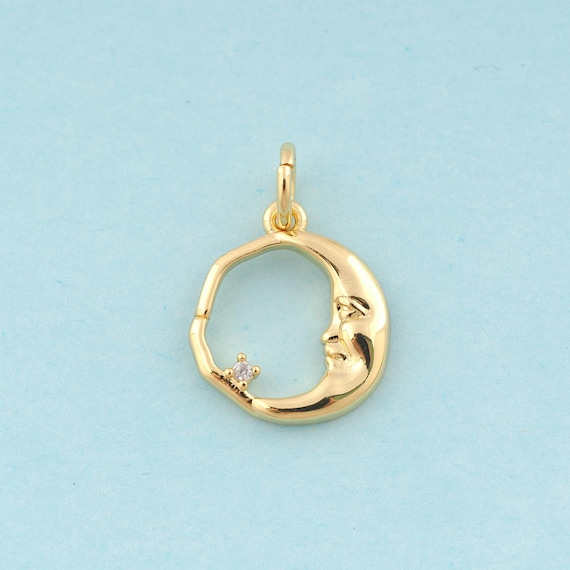 Gold CZ Round Charms,Moon Jewelry,Moon Pendant for DIY Jewelry Making,18K Gold