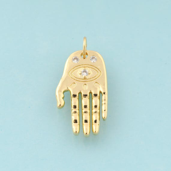 Gold CZ Hand Charms,Evil Eye Jewelry,Devil Eye Pendant for DIY Jewelry Making,18K Gold