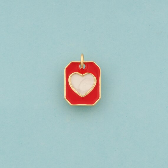 Gold Heart Charms,Love Jewelry,Enamel Square Pendant for DIY Jewelry Making,18K Gold