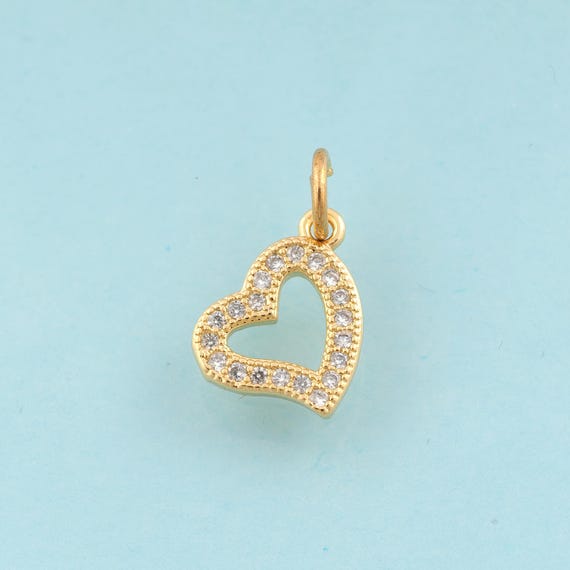 Gold CZ Heart Charms,Heart Jewelry,Heart Pendant for DIY Jewelry Making,18K Gold