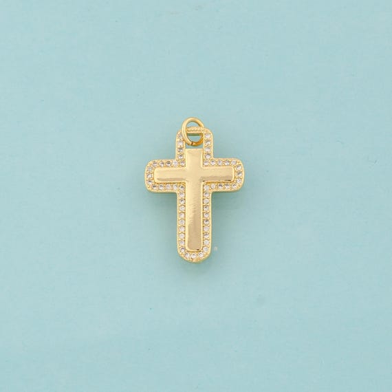 Gold CZ Cross Charms,Religious Jewelry,Christian Pendant for DIY Jewelry Making,18K Gold