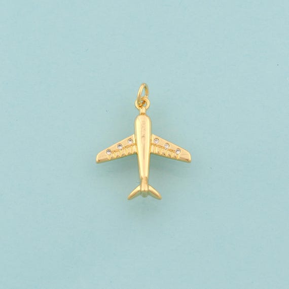 Gold CZ Airplane Charms,Airplane Jewelry,Airplane Pendant for DIY Jewelry Making,18K Gold