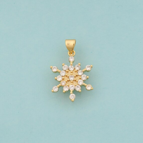 Gold CZ Snowflake Charms,Snowflake Jewelry,Snowflake Pendant for DIY Jewelry Making,18K Gold