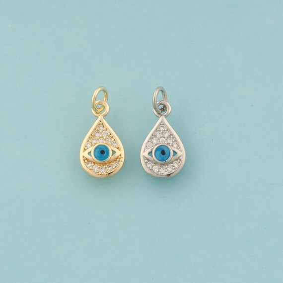 Gold CZ Water Drop Charms,Evil Eye Jewelry,Devil Eye Pendant for DIY Jewelry Making,18K Gold
