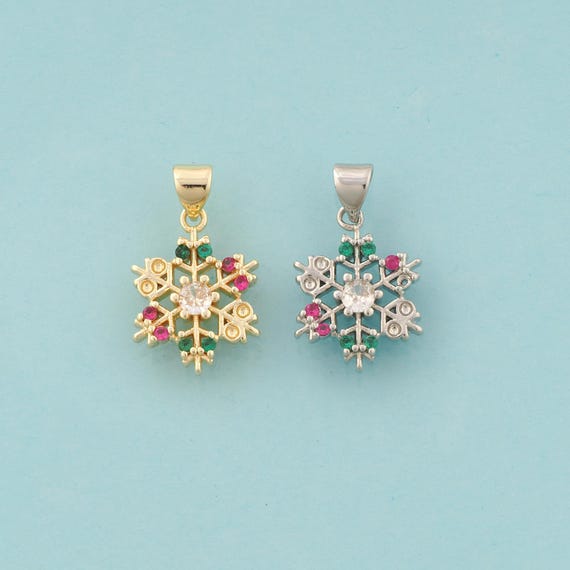 Gold CZ Snowflake Charms,Snowflake Jewelry,Snowflake Pendant for DIY Jewelry Making,18K Gold