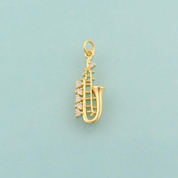 Gold CZ Trumpet Charms,Trumpet Jewelry,Trumpet Pendant for DIY Jewelry Making,18K Gold