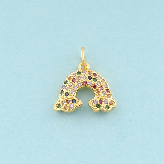 Gold CZ Rainbow Charms,Rainbow Jewelry,Cloud Pendant for DIY Jewelry Making,18K Gold