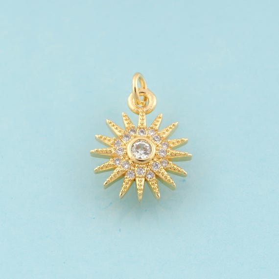 Gold CZ Sun Charms,Sun Jewelry,Sun Pendant for DIY Jewelry Making,18K Gold