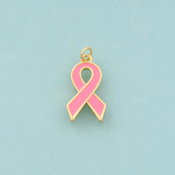 Gold Enamel Breast Cancer Awareness Silk Ribbon Charms,Symbol Jewelry,Symbol Pendant for DIY Jewelry Making,18K Gold