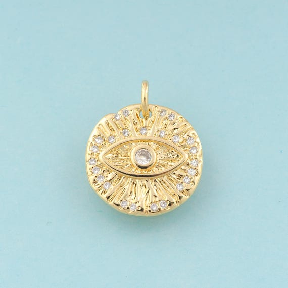 Gold CZ Evil Eye Charms,Devil Eye Jewelry,Round Pendant for DIY Jewelry Making,18K Gold
