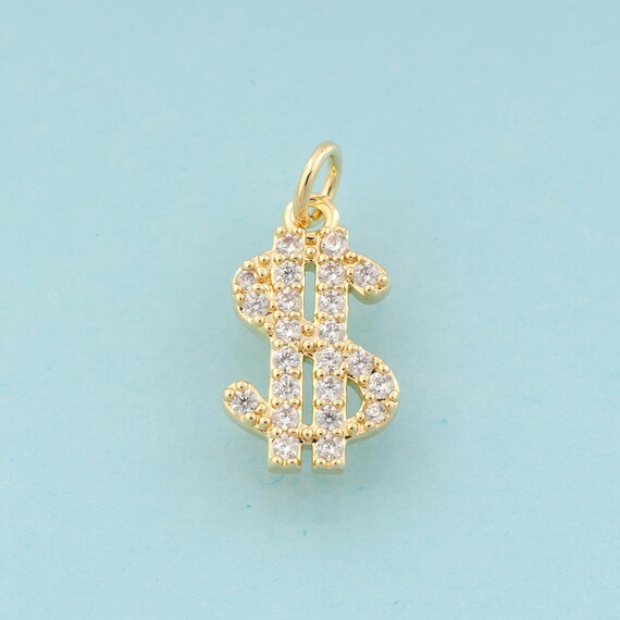 Gold CZ Money Symbol Charms,Money Symbol Jewelry,Symbol Pendant for DIY Jewelry Making,18K Gold