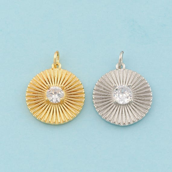 Gold CZ Round Charms,Round Jewelry,Round Pendant for DIY Jewelry Making,18K Gold & Rhodium