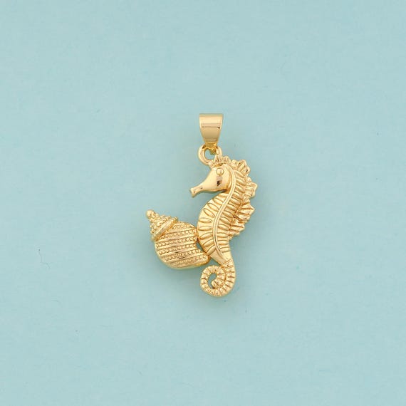 Gold Seahorse Charms,Marine Life Jewelry,Conch Pendant for DIY Jewelry Making,18K Gold