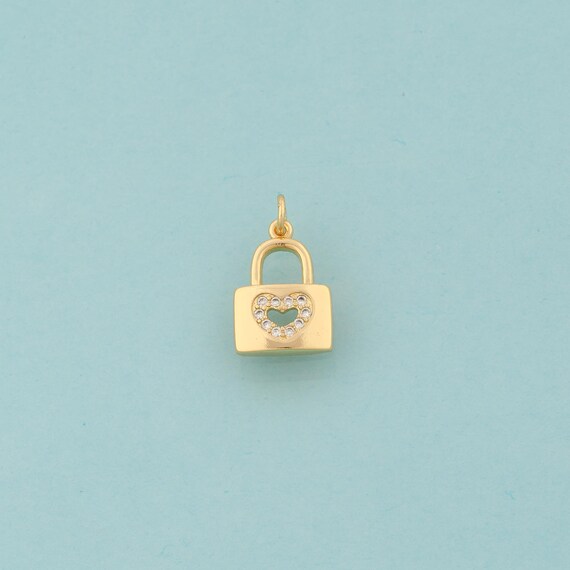 Gold CZ Heart Charms,Love Jewelry,Lock Pendant for DIY Jewelry Making,18K Gold