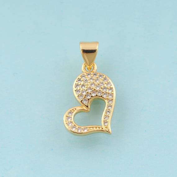 Gold CZ Heart Charms,Heart Jewelry,Heart Pendant for DIY Jewelry Making,18K Gold