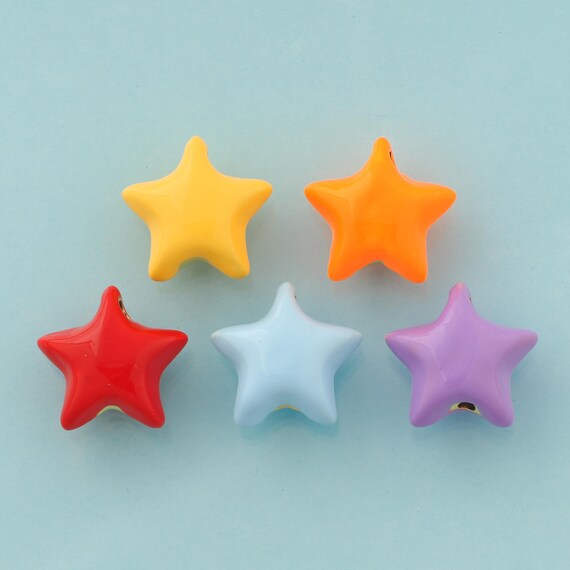 Star Spacer Beads,Celestial Beads,Enamel Starburst Beads for DIY Jewelry Making,18K Gold