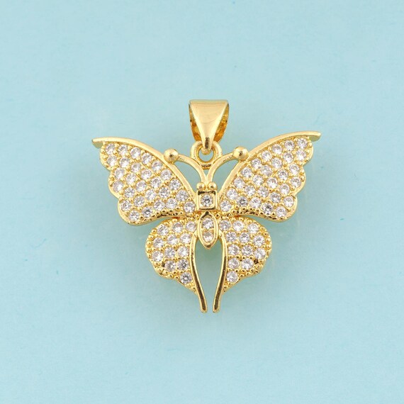 Gold CZ Butterfly Charms,Insect Jewelry,Butterfly Pendant for DIY Jewelry Making,18K Gold