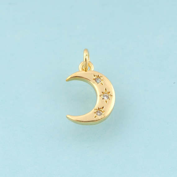 Gold CZ Crescent Moon Charms,Star Jewelry,Moon Pendant for DIY Jewelry Making,18K Gold
