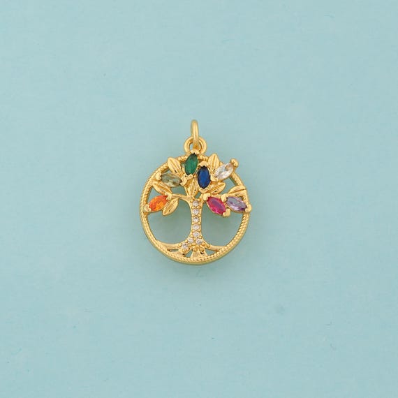 Gold CZ Tree of Life Charms,Round Jewelry,Tree Pendant for DIY Jewelry Making,18K Gold
