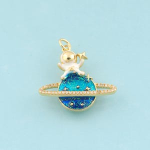 Gold CZ Saturn Charms,Star Jewelry,Enamel Astronaut Pendant for DIY Jewelry Making,18K Gold