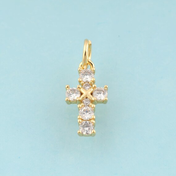 Gold CZ Cross Charms,Religious Jewelry,Christian Pendant for DIY Jewelry Making,18K Gold