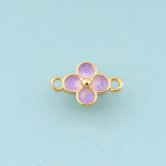 Gold Enamel Flower Connector,Flower Jewelry Connector,Flower Connector for DIY Jewelry Making,18K Gold