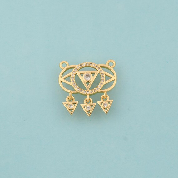 Gold CZ Round Charms,Triangle Jewelry,Round Pendant for DIY Jewelry Making,18K Gold