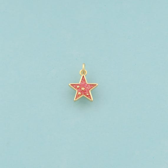 Gold Star Charms,Celestial Jewelry,Enamel Starburst Pendant for DIY Jewelry Making,18K Gold
