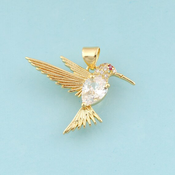Gold CZ Bird Charms,Animal Jewelry,Bird Pendant for DIY Jewelry Making,18K Gold