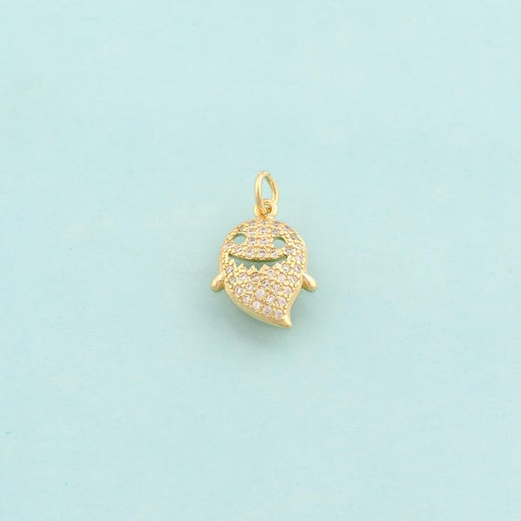 Gold CZ Ghost Charms,Halloween Jewelry,Ghost Pendant for DIY Jewelry Making,18K Gold