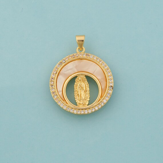 Gold CZ Virgin Mary Charms,Religious Jewelry,Fritillaria Catholic Pendant for DIY Jewelry Making,18K Gold