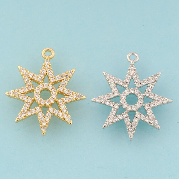 Gold CZ Flower Charms,Plant Jewelry,Flower Pendant for DIY Jewelry Making,18K Gold & Rhodium