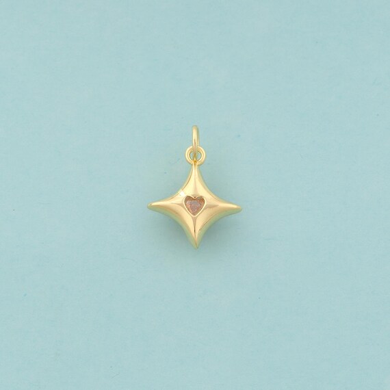 Gold CZ Heart Charms,Love Jewelry,Star Pendant for DIY Jewelry Making,18K Gold