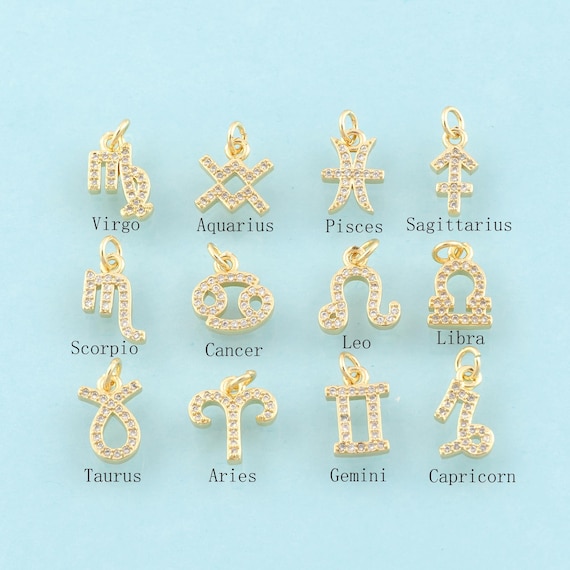 Gold CZ Zodiac Constellations Charms,Horoscope Jewelry,Astrological Pendant for DIY Jewelry Making,18K Gold