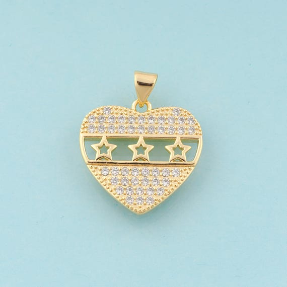Gold CZ Star Charms,Heart Jewelry,Heart Pendant for DIY Jewelry Making,18K Gold