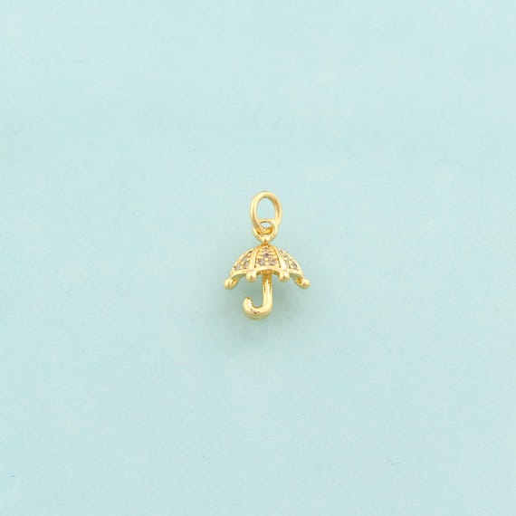 Gold CZ Umbrella Charms,Umbrella Jewelry,Umbrella Pendant for DIY Jewelry Making,18K Gold