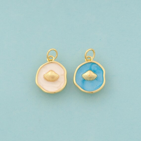 Gold Shell Charms,Oyster Jewelry,Enamel Shell Pendant for DIY Jewelry Making,18K Gold