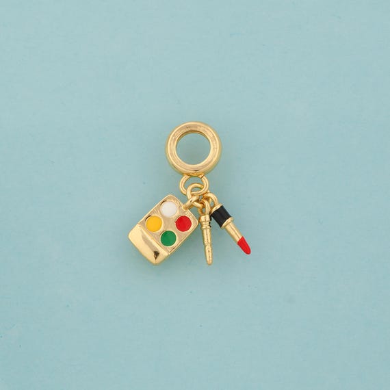 Gold Enamel Makeup Box Charms,Lipstick Jewelry,Makeup Palette Pendant for DIY Jewelry Making,18K Gold