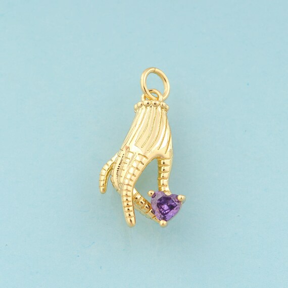 Gold CZ Gesture Charms,Hand Jewelry,Heart Pendant for DIY Jewelry Making,18K Gold