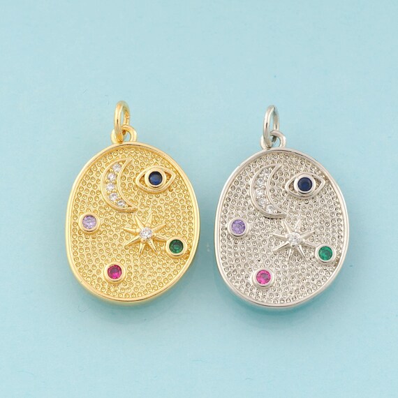 Gold CZ Moon Charms,Star Jewelry,Evil Eye Pendant for DIY Jewelry Making,18K Gold & Rhodium