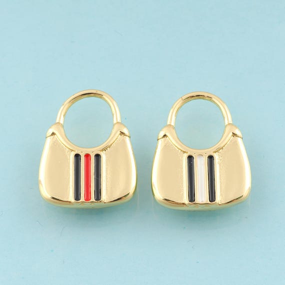 Gold Enamel Bag Charms,Bag Jewelry,Bag Pendant for DIY Jewelry Making,18K Gold