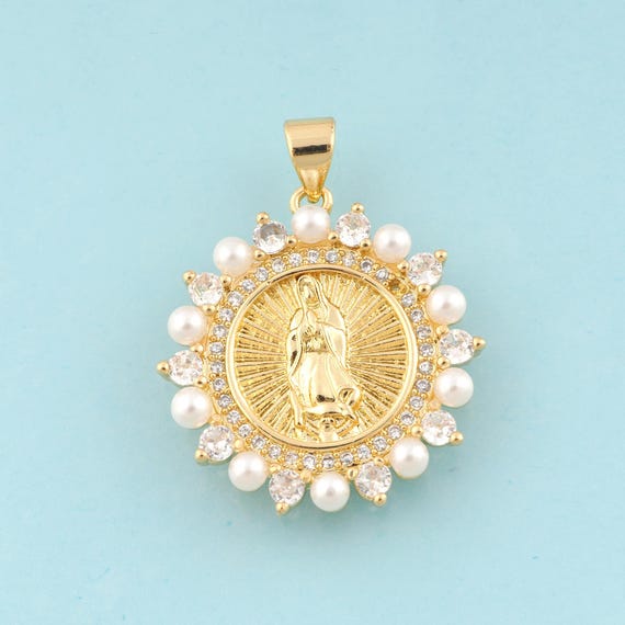 Gold CZ Virgin Mary Charms,Religious Jewelry,Catholic Pendant for DIY Jewelry Making,18K Gold
