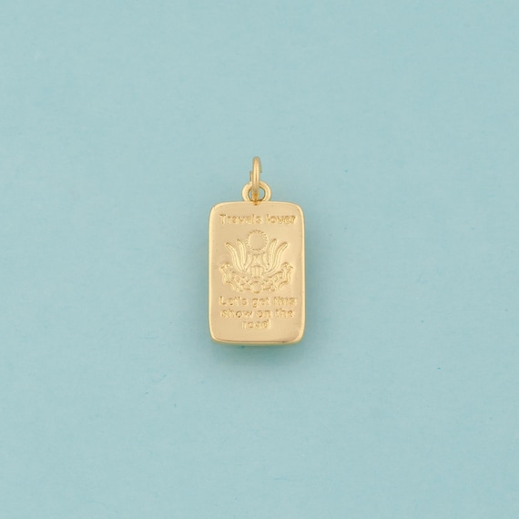 Gold Travel Lover Charms,Letter Jewelry,Square Tag Pendant for DIY Jewelry Making,18K Gold