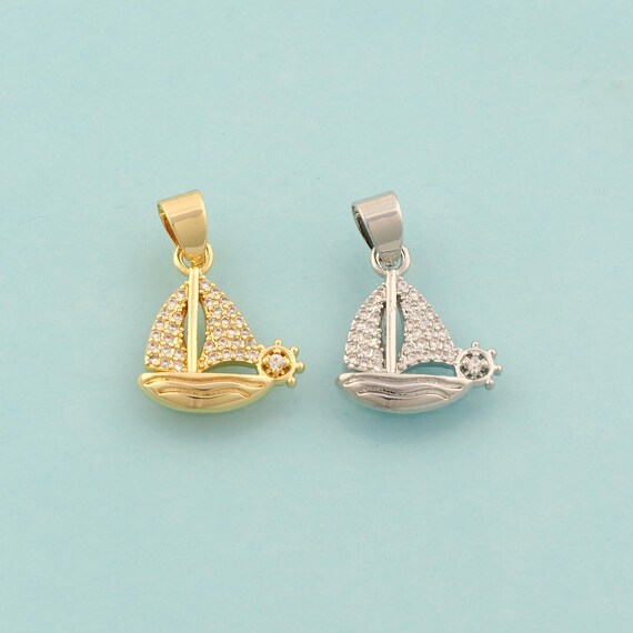 Gold CZ Boat Charms,Boat Jewelry,Boat Pendant for DIY Jewelry Making,18K Gold