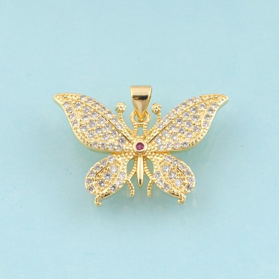 Gold CZ Butterfly Charms,Insect Jewelry,Butterfly Pendant for DIY Jewelry Making,18K Gold