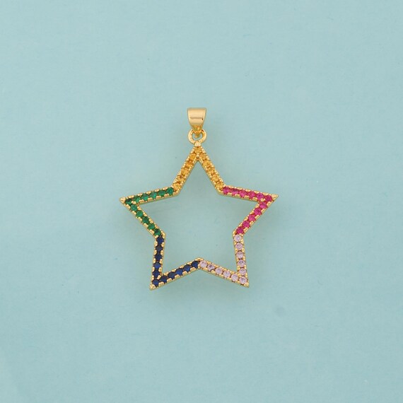 Gold CZ Hollow Star Charms,Celestial Jewelry,Starburst Pendant for DIY Jewelry Making,18K Gold