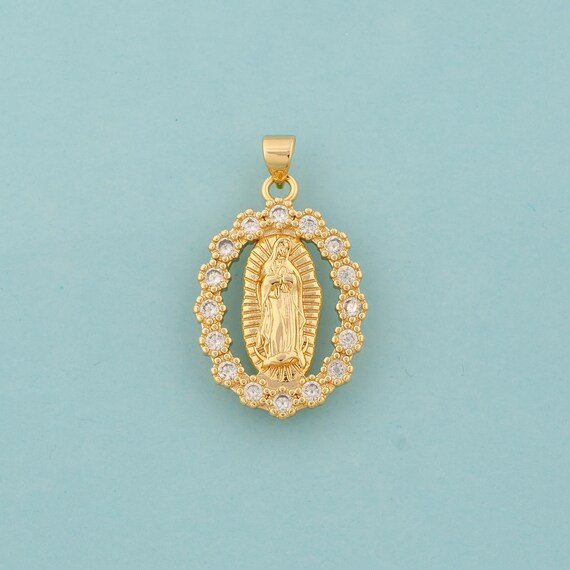 Gold CZ Virgin Mary Charms,Religious Jewelry,Catholic Pendant for DIY Jewelry Making,18K Gold