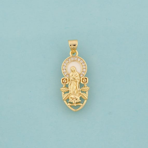 Gold CZ Virgin Mary Charms,Religious Jewelry,Catholic Pendant for DIY Jewelry Making,18K Gold
