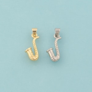 Pingentes de saxofone de ouro, joias de saxofone, pingente de saxofone para fazer joias faça você mesmo, ouro 18K